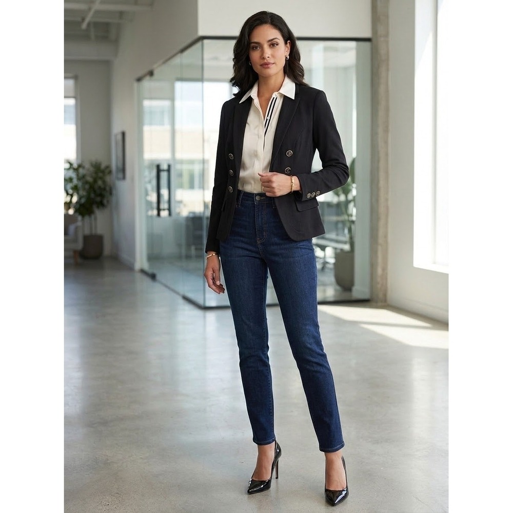 White House Black Market Black Double Breasted Trophy Blazer Jacket Size 00